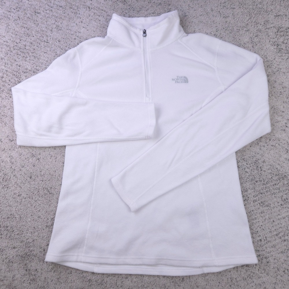 The North Face Sweater Womens Medium Fleece Pullover Quarter Zip White Gray Logo - Picture 2 of 9